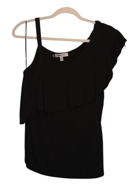 Jennifer Lopez Black One-Shoulder Ruffle Tank